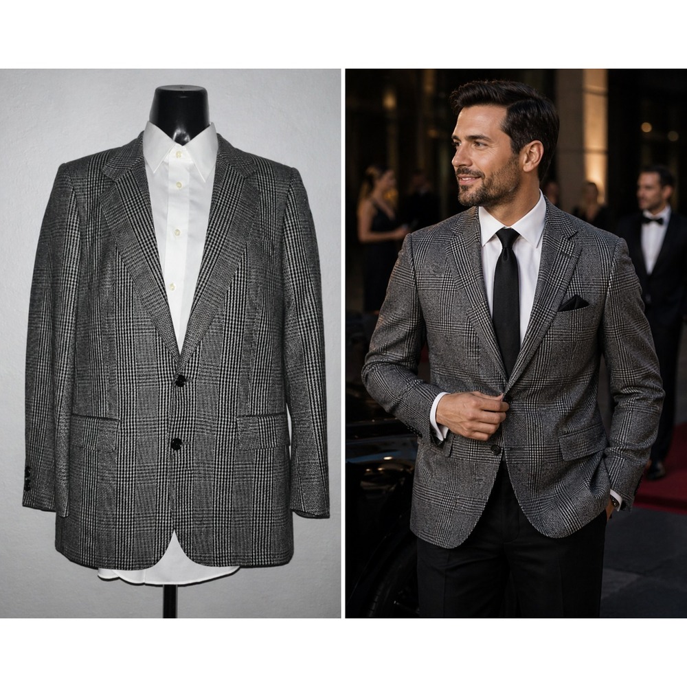 Dior Blazer Jacket 48R Check Plaid Cashmere Monsieur Wool Christian Sports Coat
